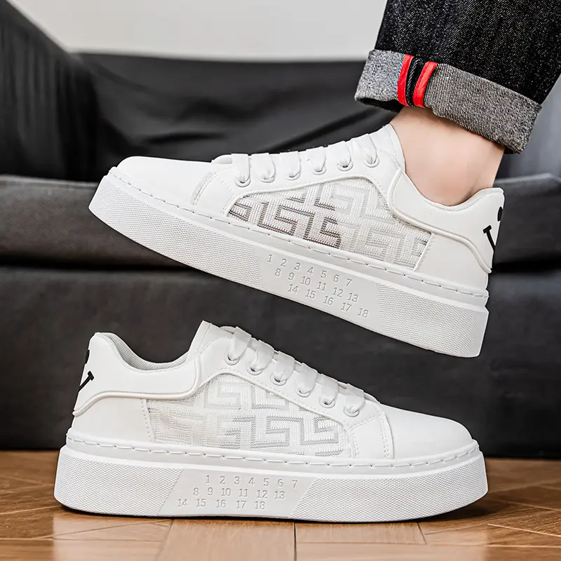 New Men's White Casual Sports Shoes Versatile Breathable Platform Increase Height Running Board Shoes Waterproof Student