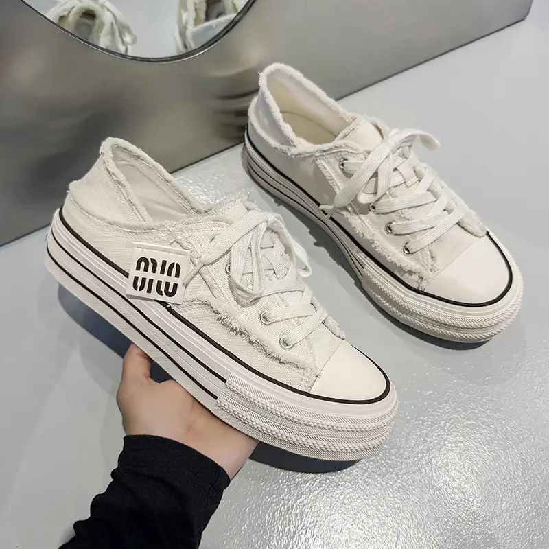 New Casual Height Increasing Platform Canvas Shoes Men Summer Outer White Sneakers Slipper Slip on Sandals Vulcanize Shoes