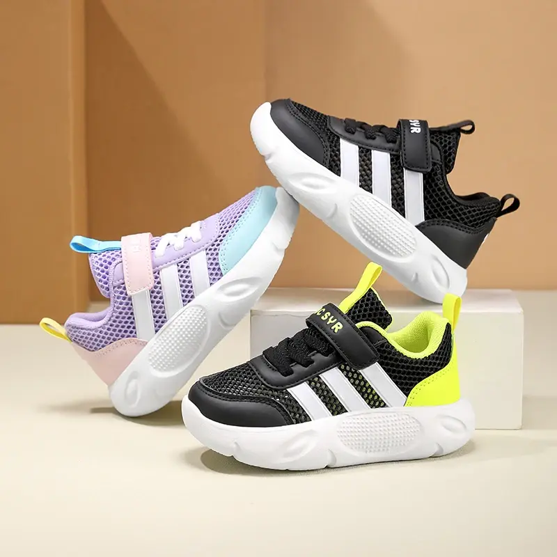 Children's Anti-skid Boys& Girls Casual Running Sneaker Fashion Sports Shoes Breathable Student Black School Walking Shoes