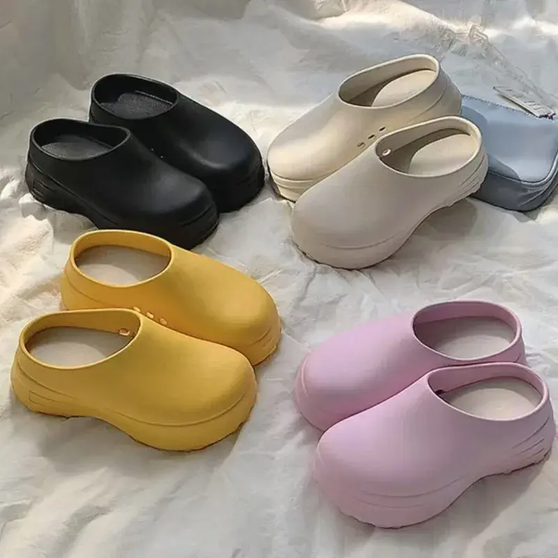 Women's Slippers Breathable Couple Style Heightened Chef Shoes Minimalist Fashion Air Cushion Soft 5CM Platform Non Slip Sandals