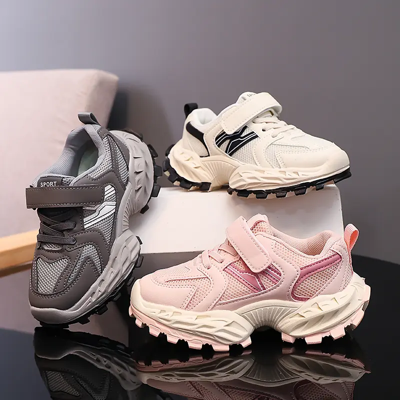 Boys Casual Shoes Pink Leather Flat Student Walking Shoes Non-slip Girl Lightweight Sports Tennis Footwear Children Sneaker