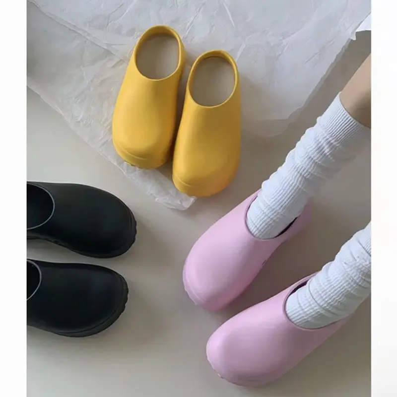 Women's Slippers Breathable Couple Style Heightened Chef Shoes Minimalist Fashion Air Cushion Soft 5CM Platform Non Slip Sandals