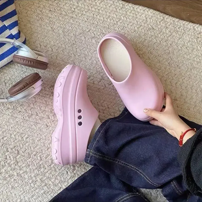 Women's Slippers Breathable Couple Style Heightened Chef Shoes Minimalist Fashion Air Cushion Soft 5CM Platform Non Slip Sandals