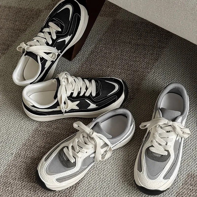 Men Sneakers Vulcanized Shoes Versatile Star Design Skateboarding Lace Up Running Tennis Sports Shoes Casual Outdoor Sneakers