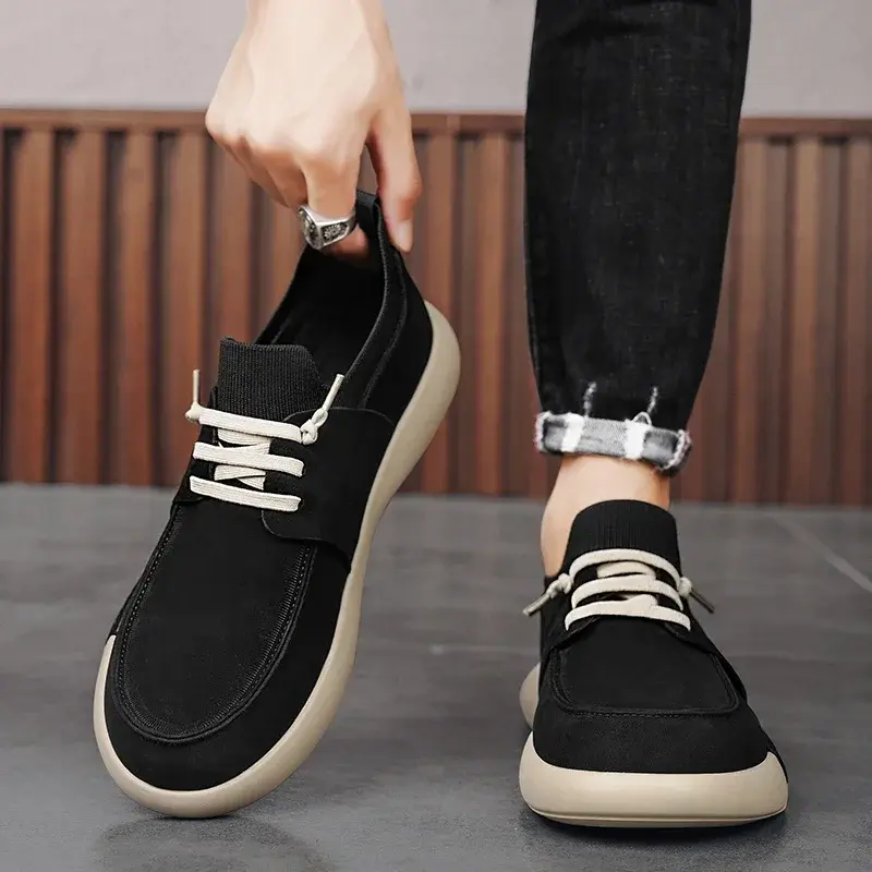 Men 2025 New Lace-up Thick Sole Casual Sneakers Versatile Leather Muffin Shoes Elevated Male Board Footwear Leather Casual Shoes