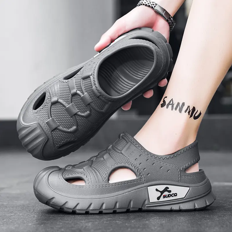 New 2025 Men's Outdoor Sports Soft Leather Slip-On Casual Shoes Summer Breathable Comfortable Beach Sandals EVA Sole Leisure