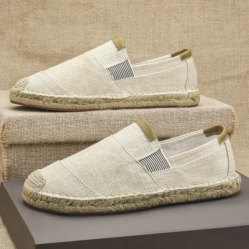 2025New Men Linen Casual Shoes Women Handmade Weaving Fisherman Shoes Fashion Casual Flat Espadrilles Driving Shoes Big Size
