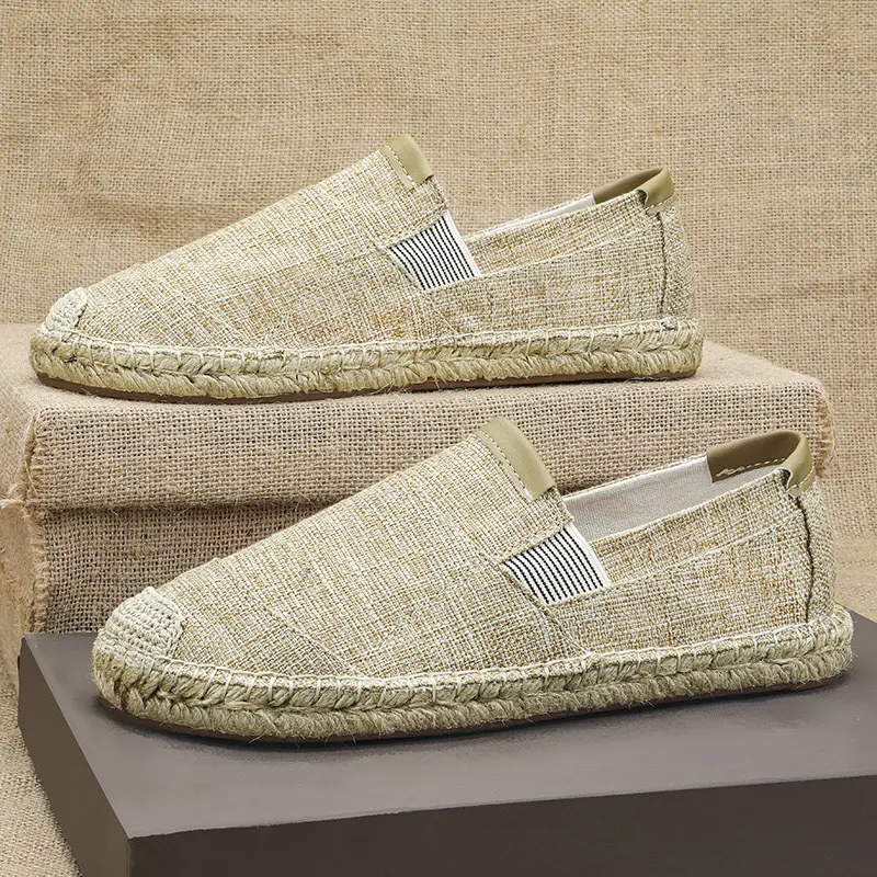 2025New Men Linen Casual Shoes Women Handmade Weaving Fisherman Shoes Fashion Casual Flat Espadrilles Driving Shoes Big Size