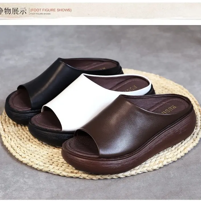 Ladies Leather Slippers pu Sole Sandals for Women Sexy High Heel Mules Clogs Black Peep Toe Platform Mules Wedges Sandals Shoes