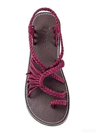Large size rope knot sandals summer flip flops casual women's shoes Rome flat sandals thin strap beach comfortable sandals women