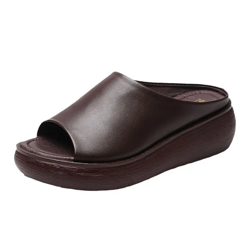 Ladies Leather Slippers pu Sole Sandals for Women Sexy High Heel Mules Clogs Black Peep Toe Platform Mules Wedges Sandals Shoes