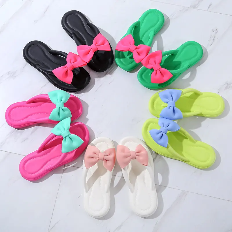 Bow Tie Slippers for Women, Sweet Bow Tie Flip Flops, Outdoor EVA, Non-Slip Beach Shoes, Comfortable Sandals, Summer Fashion