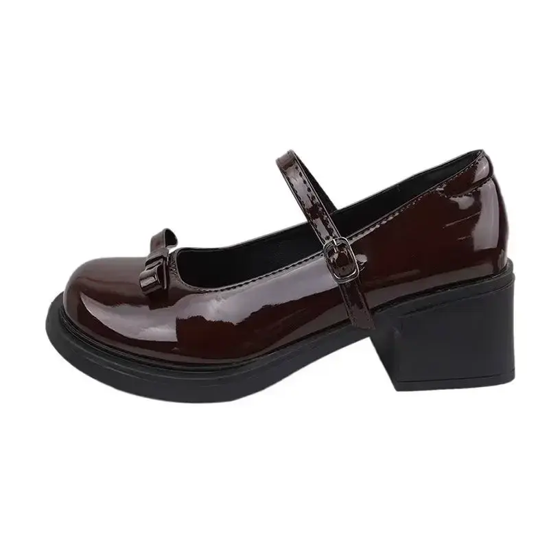 Chunky High Heels Gothic Shoes for Women British Style Fashion Ankle Strap Platform Pumps Female Brown Thick Heeled Mary Janes