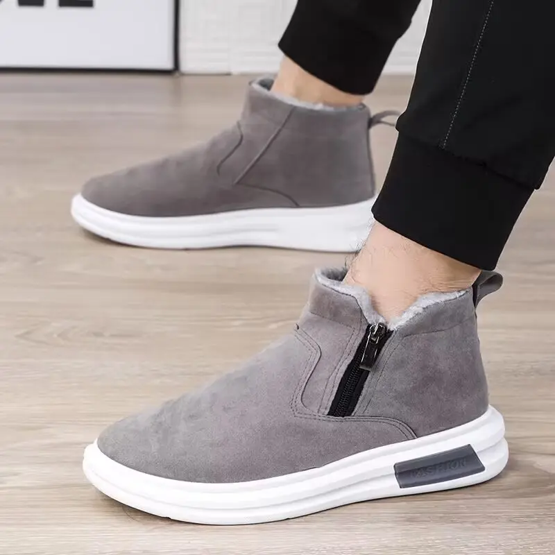 Mens Snow Boots With Fur Warm Winter Boots Man Fluff Comfortable Suede Ankle Boots for Men botas casual hombre