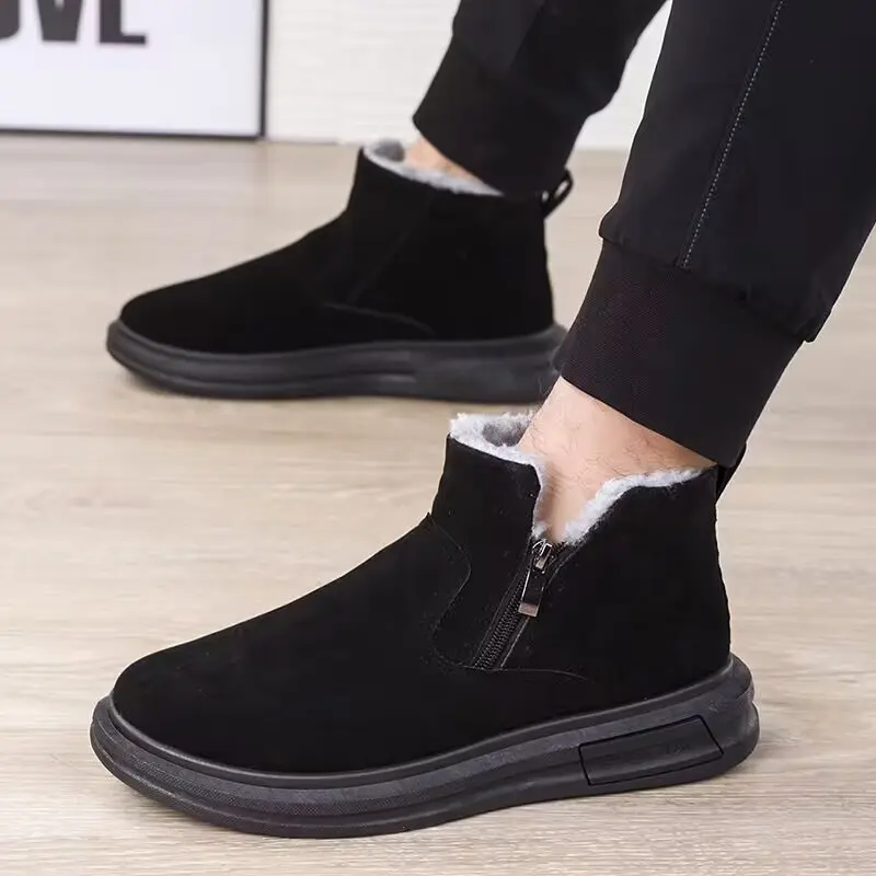 Mens Snow Boots With Fur Warm Winter Boots Man Fluff Comfortable Suede Ankle Boots for Men botas casual hombre