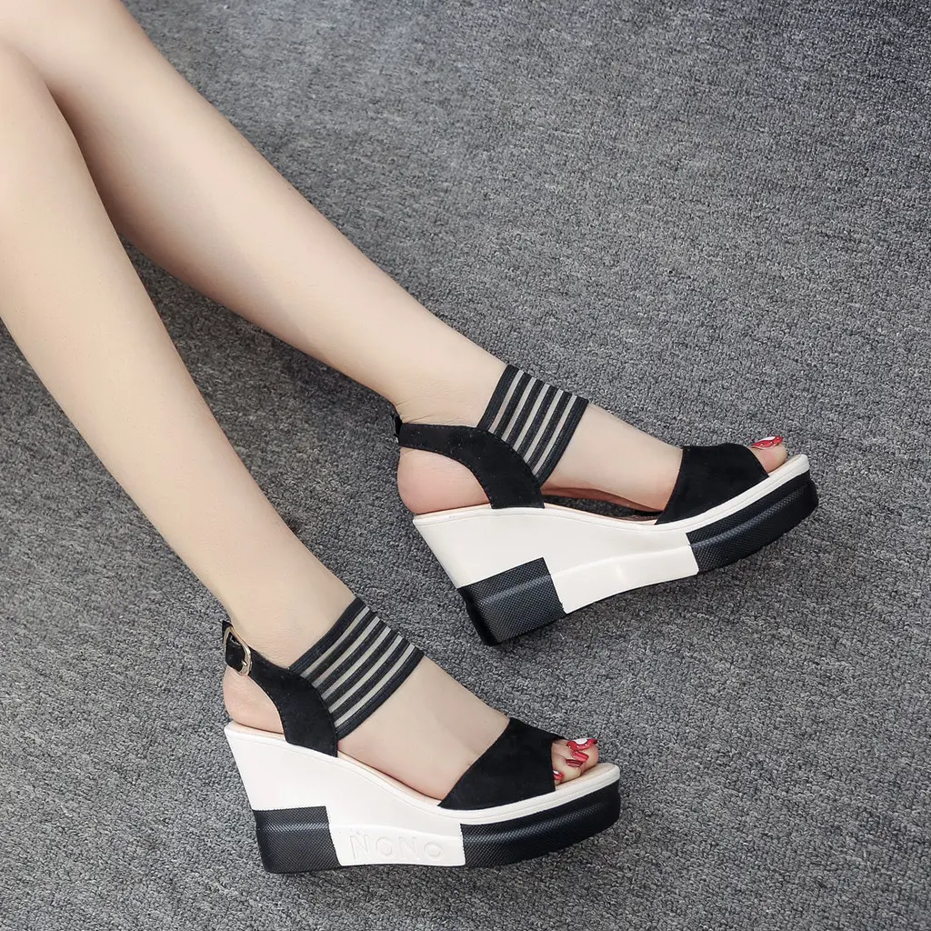 2021 luxury sandal women new fashion Wedge women Shoes Casual Belt Buckle High Heel Shoes Fish Mouth Sandals
