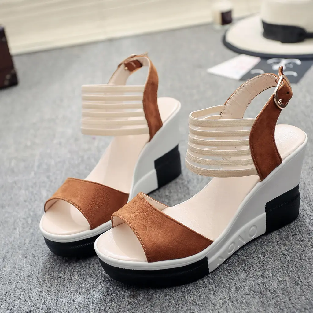 2021 luxury sandal women new fashion Wedge women Shoes Casual Belt Buckle High Heel Shoes Fish Mouth Sandals