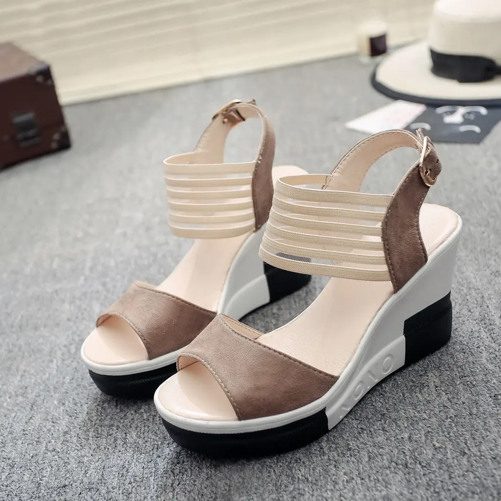 2021 luxury sandal women new fashion Wedge women Shoes Casual Belt Buckle High Heel Shoes Fish Mouth Sandals
