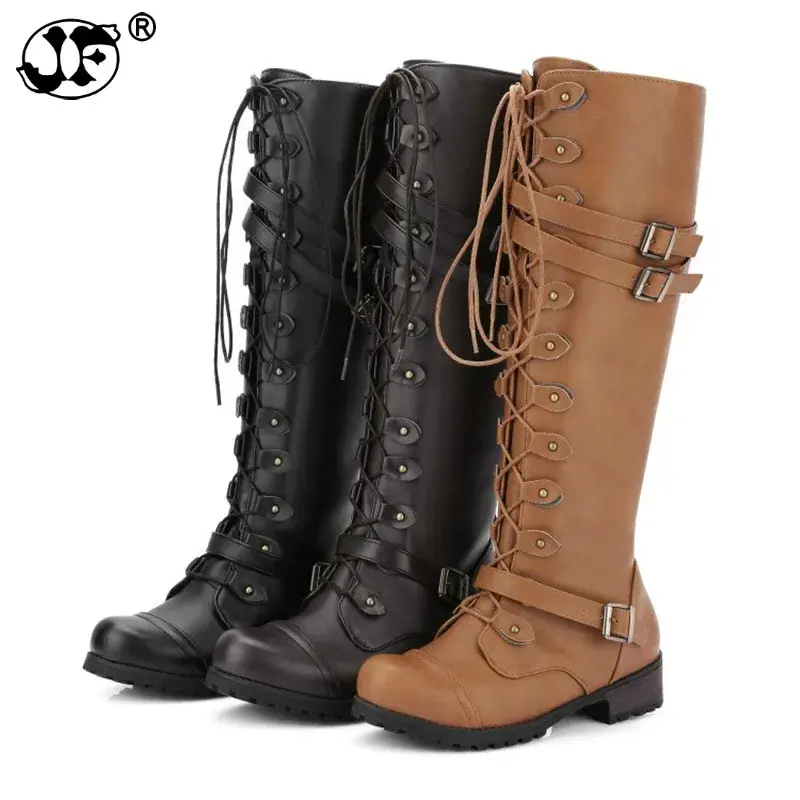 Boots Rome Style Lace Up Knee High Boots Platform Winter Female Shoes Plus Size 35-43 Solid Botas Mujer fgb789