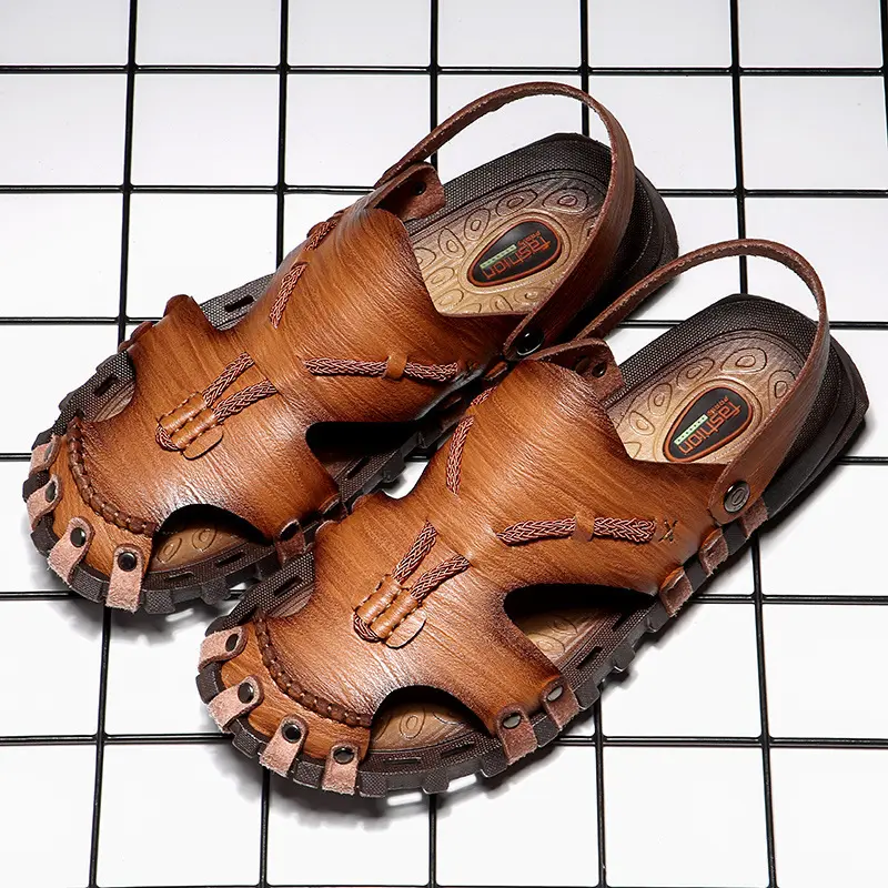 Microfiber Leather Summer Breathable Casual Slip On Flat Mens Sandals Beach Sandal Man Shoes Sandles Sandalen Heren Comfort Soft