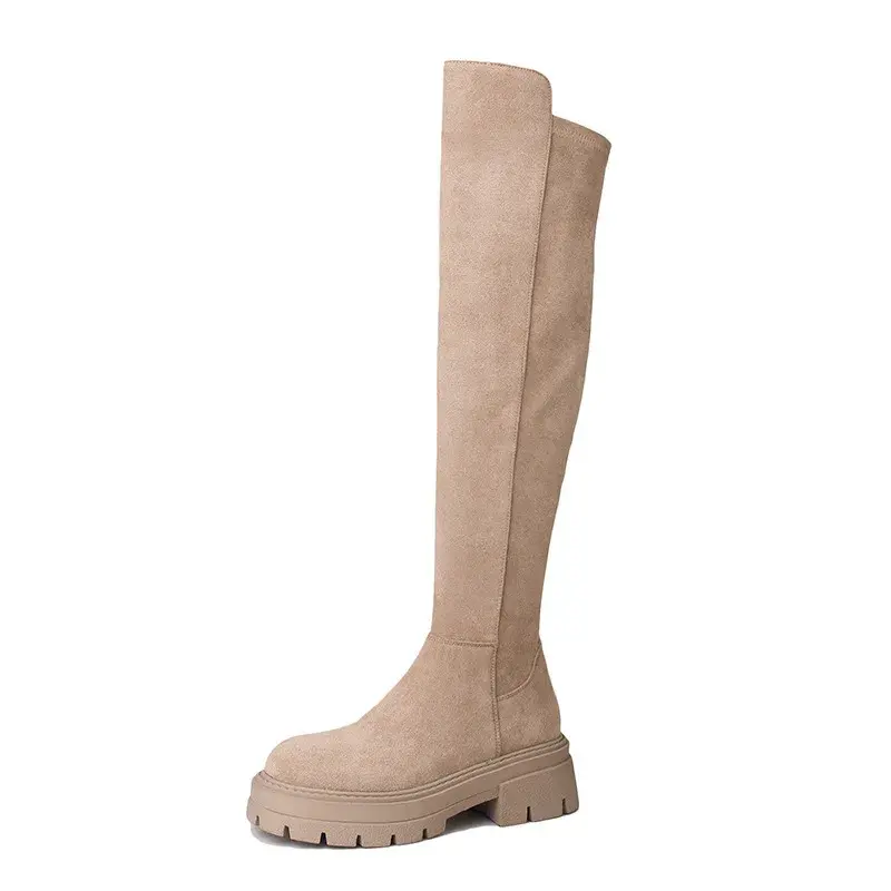 Fashion Platform Knee High Boots for Women Autumn Winter Fashion Slip on Leather Boots Woman Elastic Thick Soled Over Knee Botas