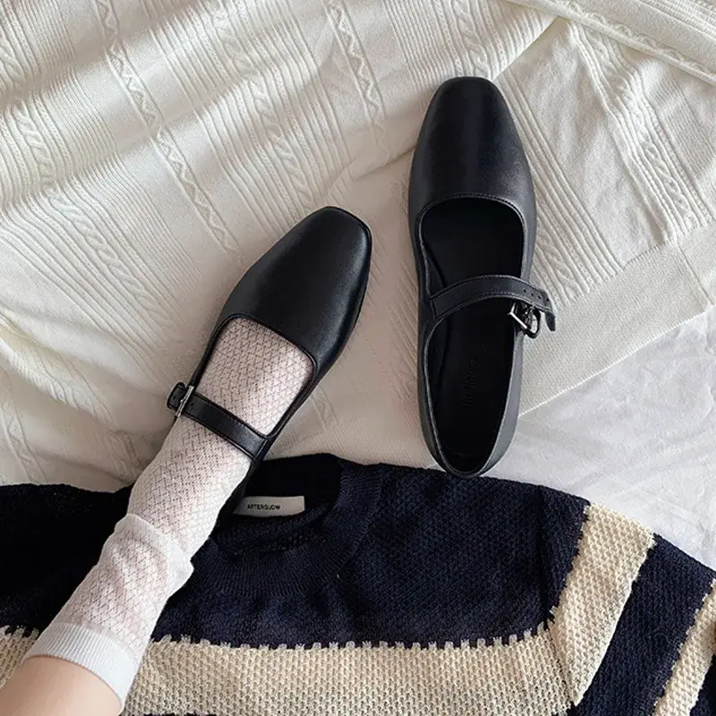 Women Soft-soled Leather Mary Jane Shoes Spring Shallow Shoes New Designe Elegant Dress Shoes Chunky Pumps Zapatillas Mujer
