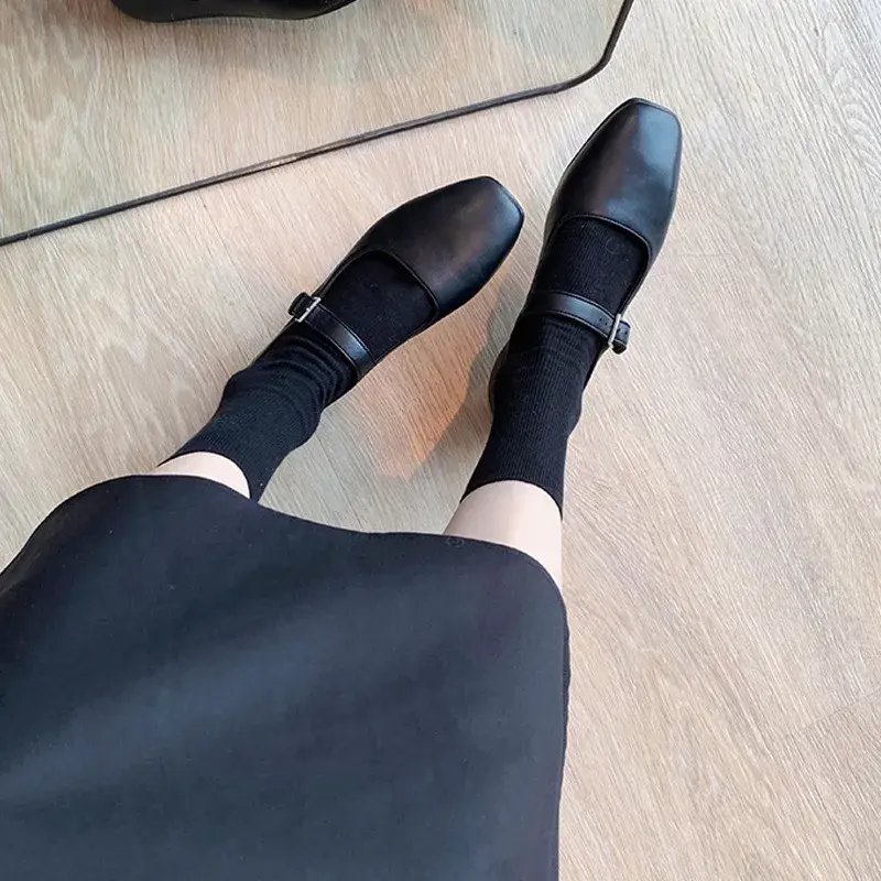 Women Soft-soled Leather Mary Jane Shoes Spring Shallow Shoes New Designe Elegant Dress Shoes Chunky Pumps Zapatillas Mujer