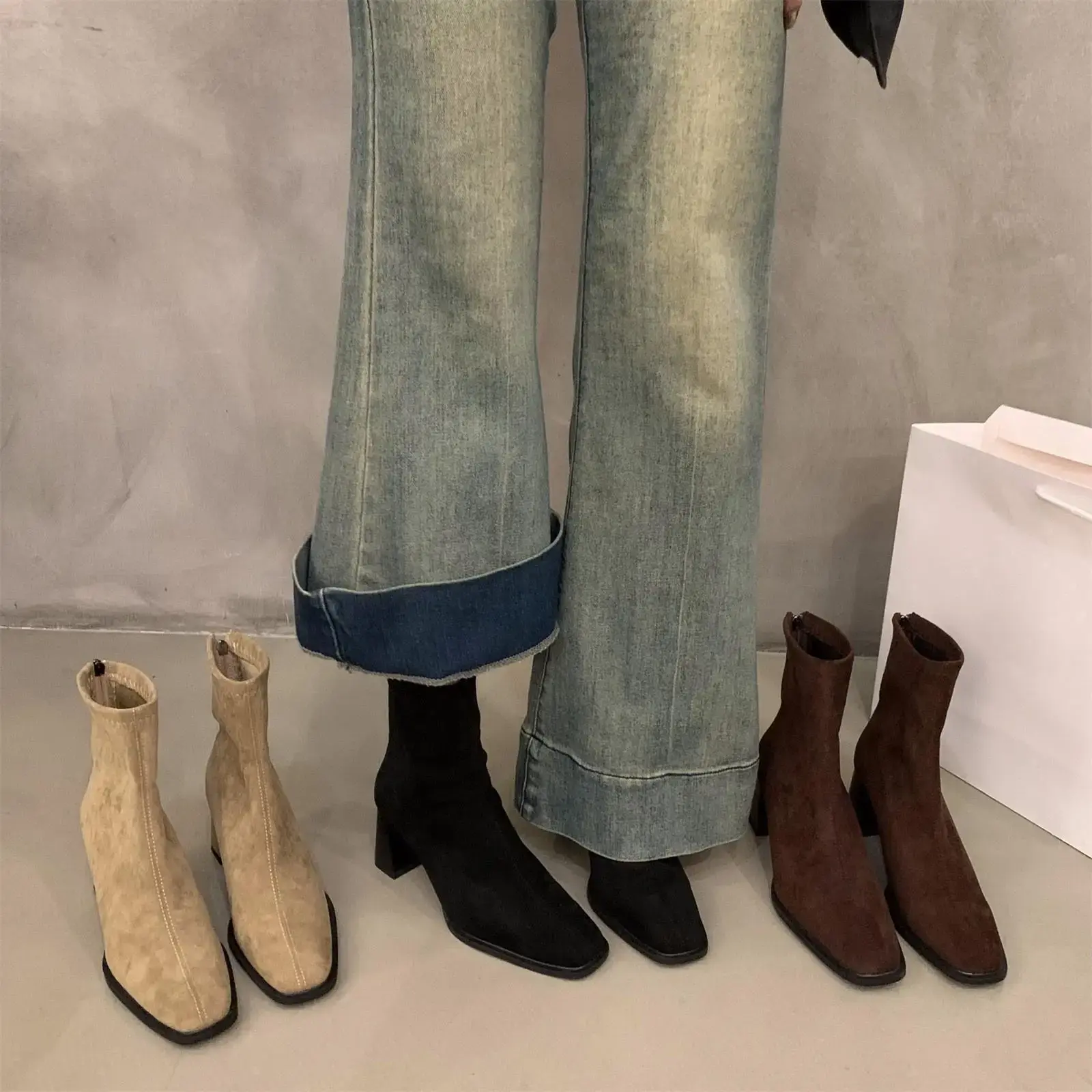 Vintage Thick Heel Square Toe Women Ankle Boots Ladies Elegant Mordern Short Botas Autumn Winter Zapatos De Mujer 2025