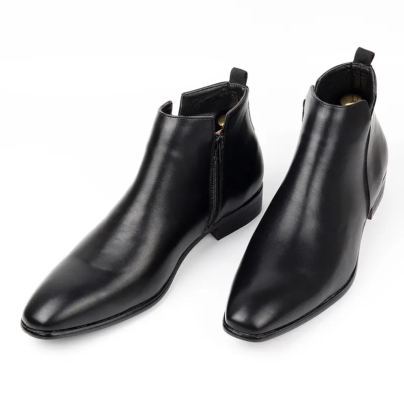 Man Mid Calf Boots Men Zipper Chunky Heels Female Footwear  Leather Short Boots Fashion Men's Shoes Botas De Mujer