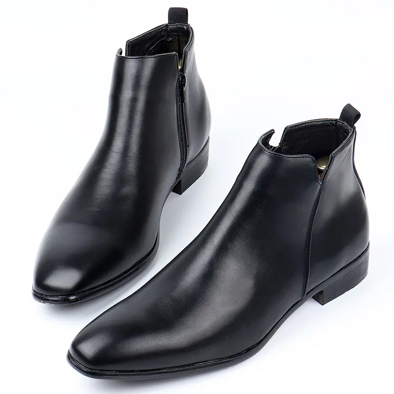 Man Mid Calf Boots Men Zipper Chunky Heels Female Footwear  Leather Short Boots Fashion Men's Shoes Botas De Mujer