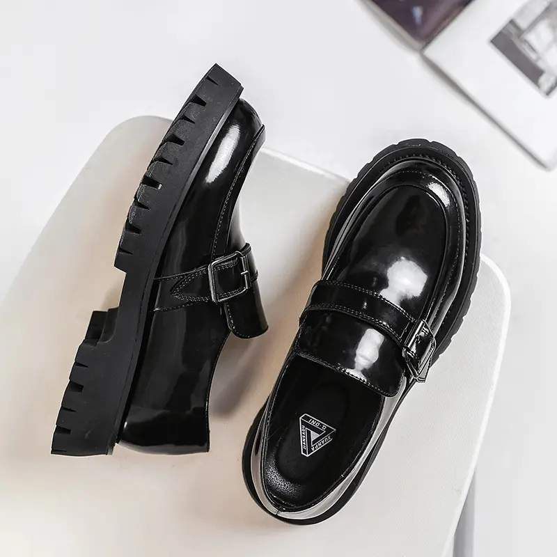 Men Harajuku Korean Style Streetwear Business Casual Thick Platform Leather Wedding Loafers Shoes Male Leather Shoe Man
