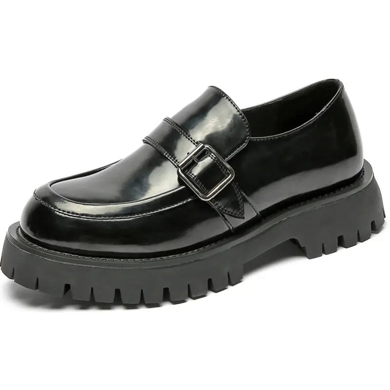 Men Harajuku Korean Style Streetwear Business Casual Thick Platform Leather Wedding Loafers Shoes Male Leather Shoe Man