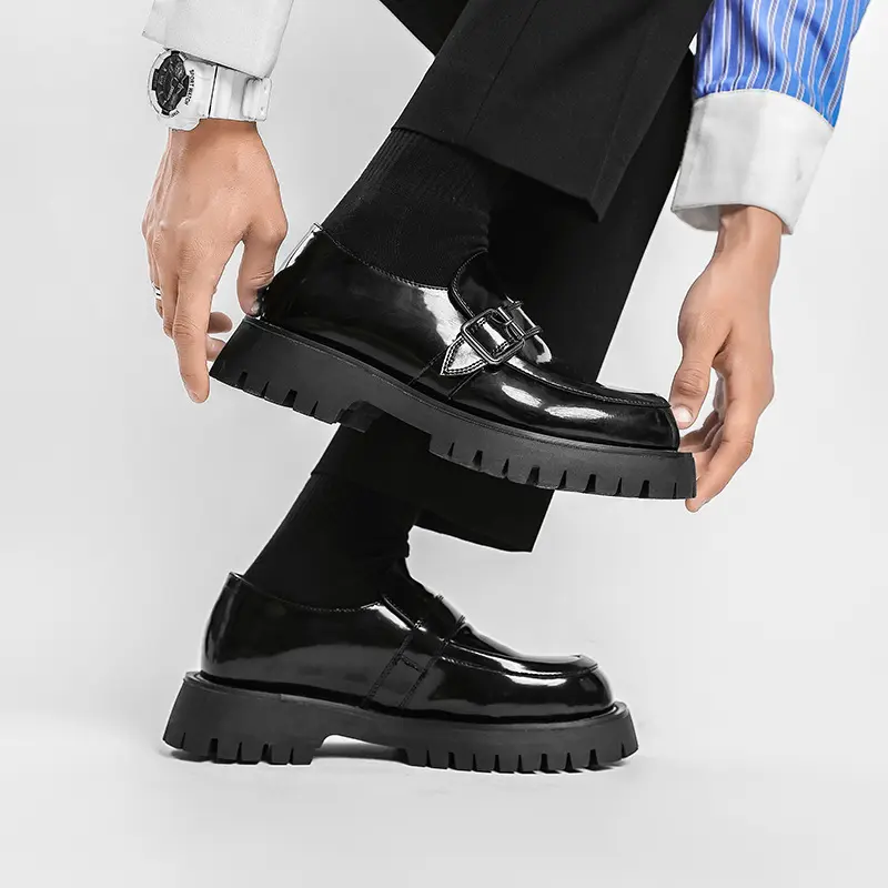 Men Harajuku Korean Style Streetwear Business Casual Thick Platform Leather Wedding Loafers Shoes Male Leather Shoe Man