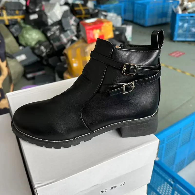 New Fashion European Style Black Ankle Boots Flats Round Toe Back Zip  Boots PU Leather Woman Shoes With fhu