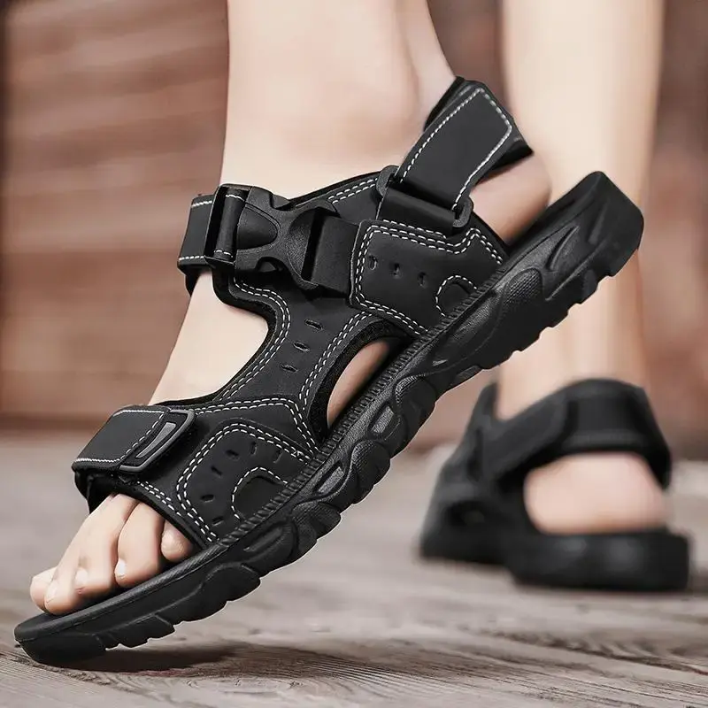 2025Men's Genuine Leather Sandals Outdoor Roman Sandals Beach Anti slip Casual Lightweight Open Toe Boys' Sports Sandals
