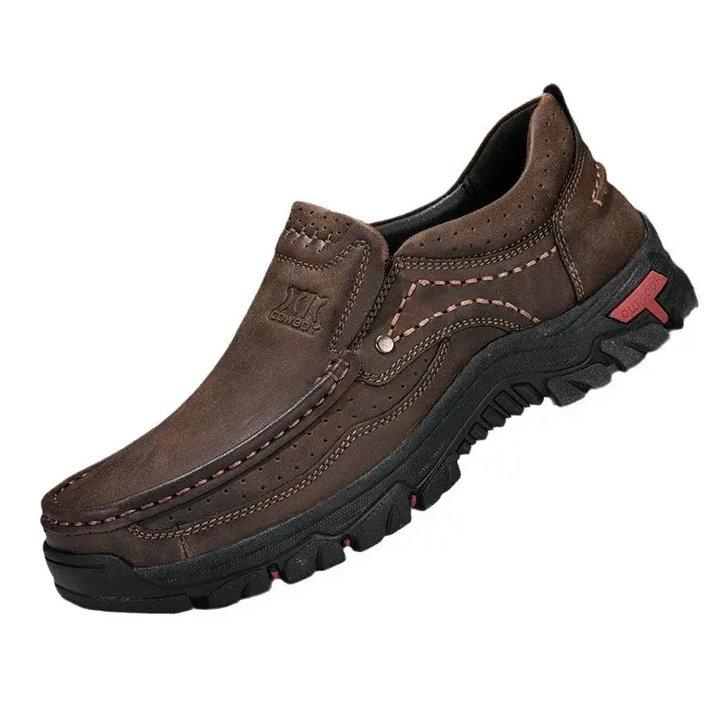Handmade Leather Men Shoes Casual Outdoor Slip On Loafers Men Leather Shoes Flats Moccasins Walking Shoes Non-Slip Dropshipping
