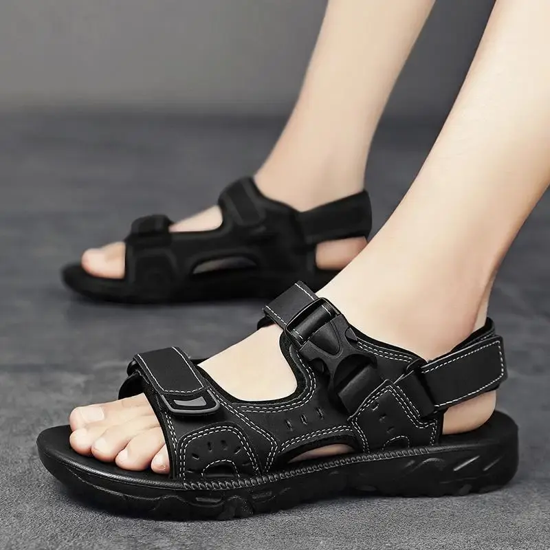 2025Men's Genuine Leather Sandals Outdoor Roman Sandals Beach Anti slip Casual Lightweight Open Toe Boys' Sports Sandals