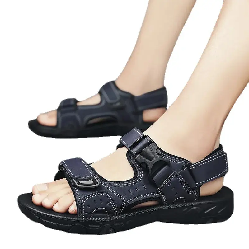 2025Men's Genuine Leather Sandals Outdoor Roman Sandals Beach Anti slip Casual Lightweight Open Toe Boys' Sports Sandals