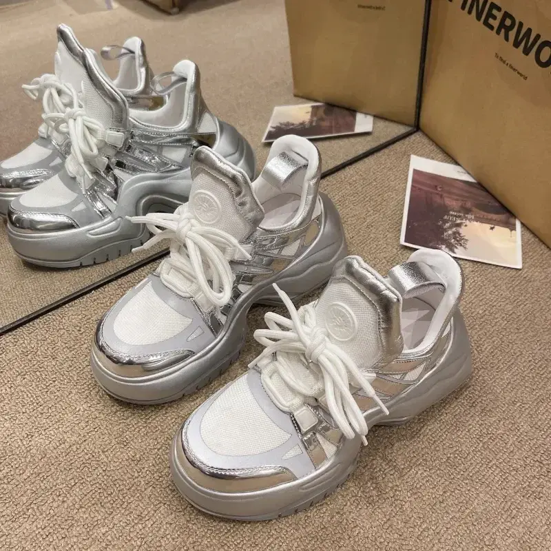 Chunky Sneakers for Women  Spring Autumn New Thick Bottom Vulcanized Shoes Woman Mesh Breathable Lace Up Platform Sneakers2024
