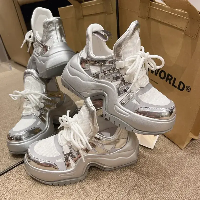 Chunky Sneakers for Women  Spring Autumn New Thick Bottom Vulcanized Shoes Woman Mesh Breathable Lace Up Platform Sneakers2024
