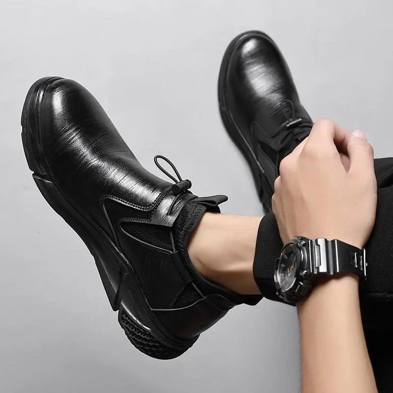 Black Leather Men Waterproof Shoes Work Safety Shoes Steel Toe Men Sneakers Wear-resistant Indestructible Construction Man Boot