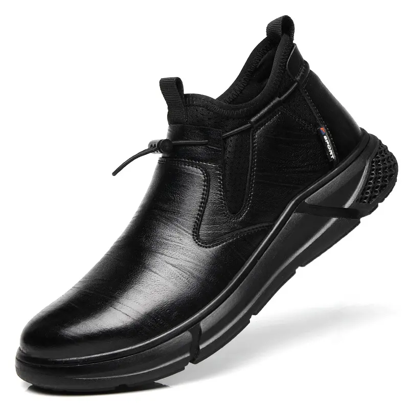 Black Leather Men Waterproof Shoes Work Safety Shoes Steel Toe Men Sneakers Wear-resistant Indestructible Construction Man Boot