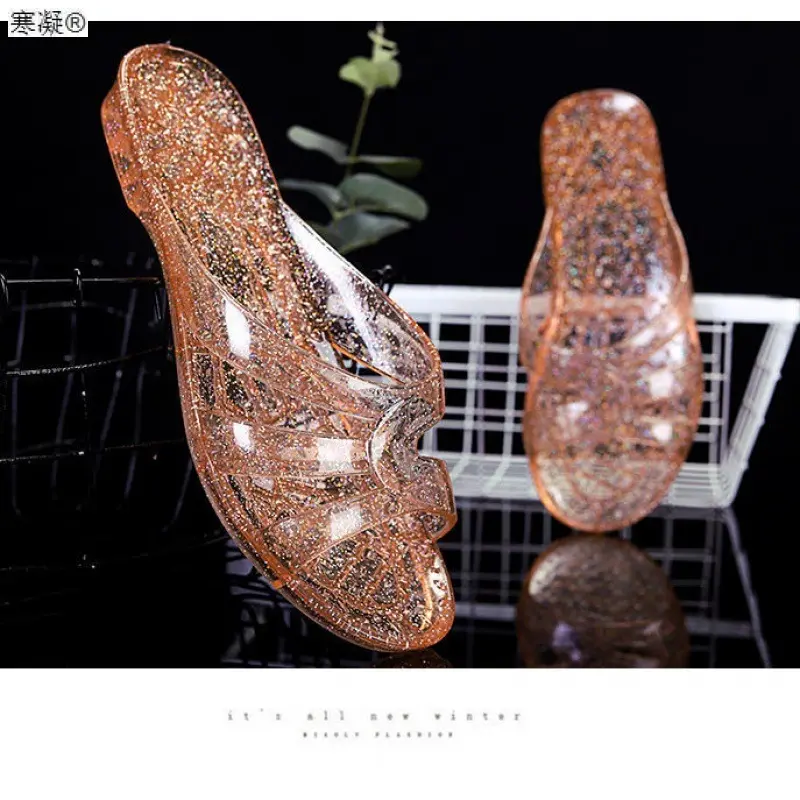 2023Sandals Shoes Women Transparent Jelly Slippers Female Beach Slides For Ladies shoes and Sandals Size White Orange Red