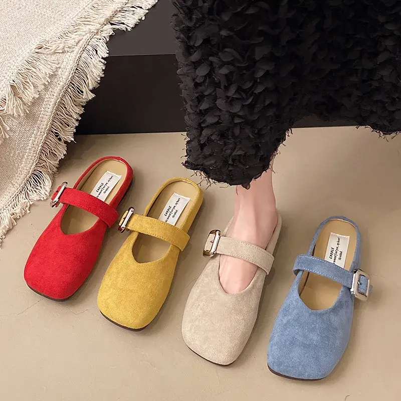 2025 Spring Retro Single Shoes Comfortable Rubber Bottom Ladies Sandals Wider Toe Box Ballerina Slippers Style