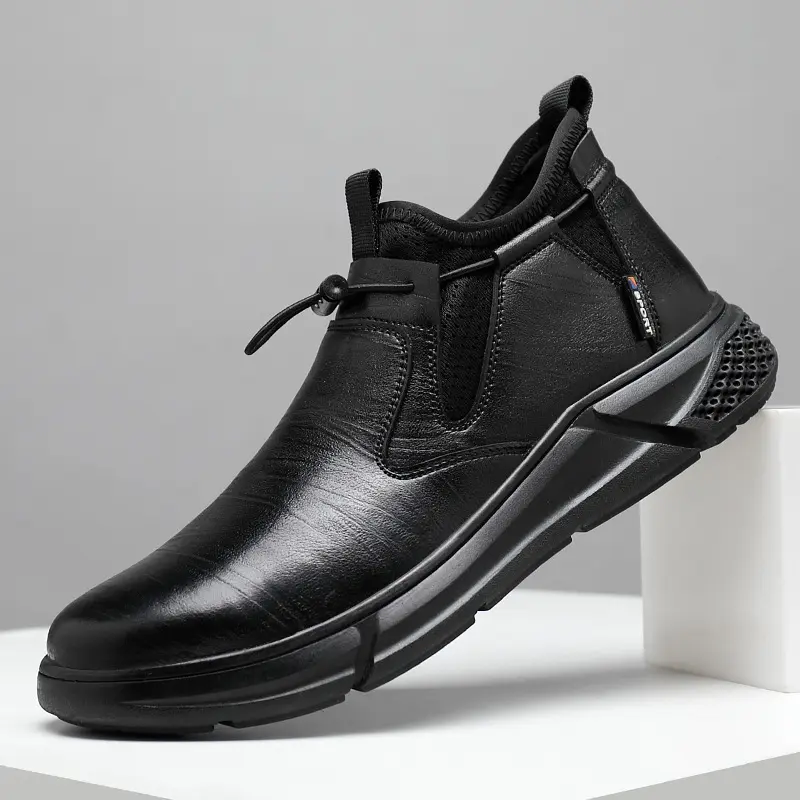 Black Leather Men Waterproof Shoes Work Safety Shoes Steel Toe Men Sneakers Wear-resistant Indestructible Construction Man Boot