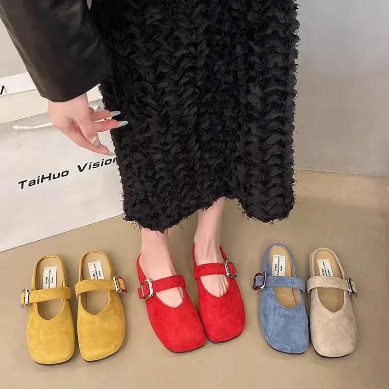 2025 Spring Retro Single Shoes Comfortable Rubber Bottom Ladies Sandals Wider Toe Box Ballerina Slippers Style