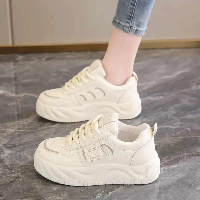 Women Platform Sneakers Spring New Lace Up Flat Sneakers Soft Soled Non Slip Running Shoes Female Thick Soled Casual Board Shoes