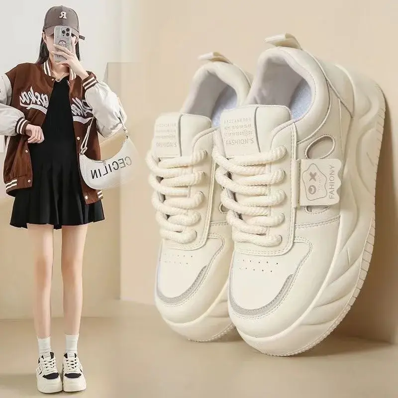 Women Platform Sneakers Spring New Lace Up Flat Sneakers Soft Soled Non Slip Running Shoes Female Thick Soled Casual Board Shoes