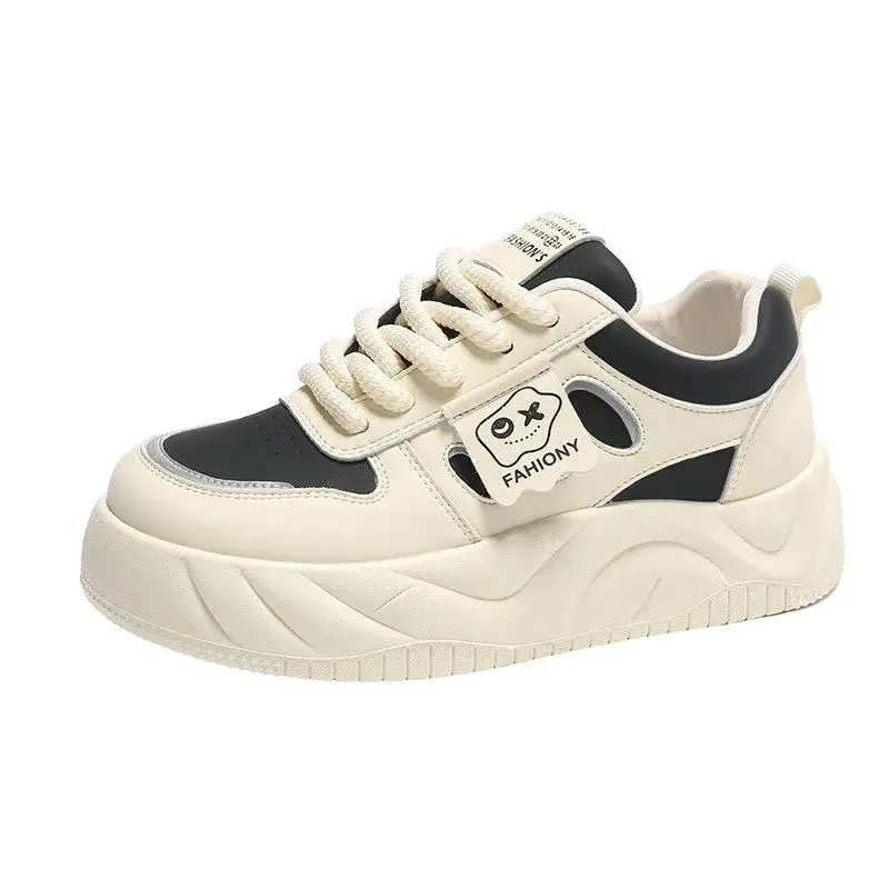 Women Platform Sneakers Spring New Lace Up Flat Sneakers Soft Soled Non Slip Running Shoes Female Thick Soled Casual Board Shoes
