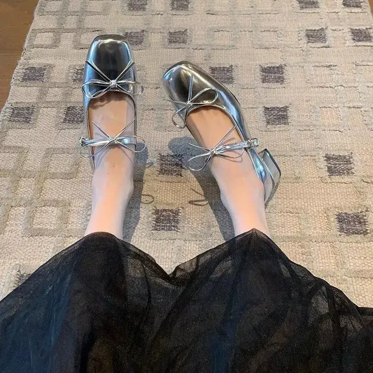 Designer New Women Mary Jane Shoes Ladies Concise Outdoor Butterfly-knot Pumps Spring Autumn Women's Dress Leather Shoes